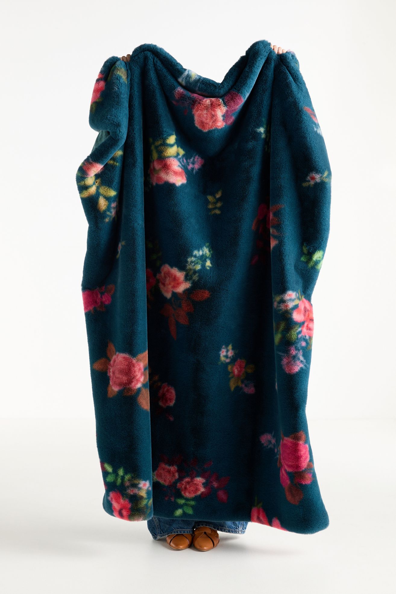Maeve Printed Faux Fur Throw Blanket - Roses, Standard, 50" x 70"