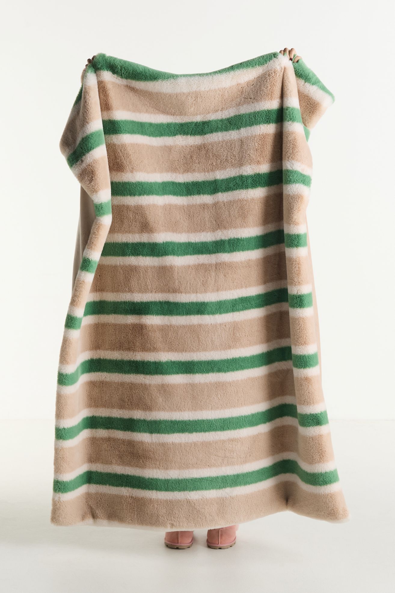 Maeve Printed Faux Fur Throw Blanket - Green Stripe, Standard, 50" x 70"