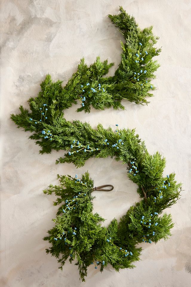 Faux Blue Berries Evergreen Garland, 108” #2