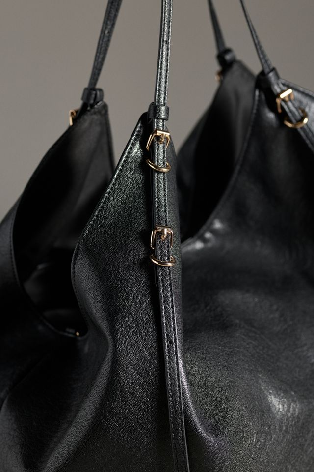 Bag Capacity Studded Tote With Strap AccentsLarge Black Buckle