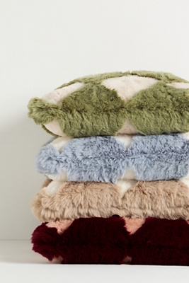 Anthropologie Chella Checkered Faux-fur Pillow In Multi