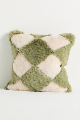 Anthropologie Chella Checkered Faux-fur Pillow In Multi