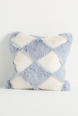 Anthropologie Chella Checkered Faux-fur Pillow In Gray