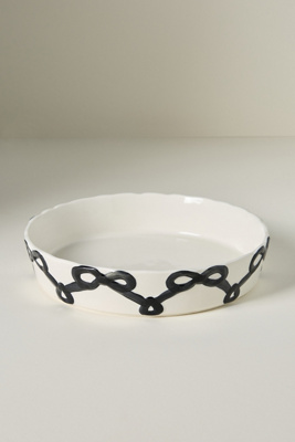 Anthropologie Benedita Bow Stoneware Pie Dish In White