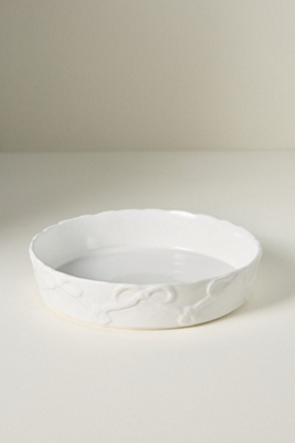 Anthropologie Benedita Bow Stoneware Pie Dish In White