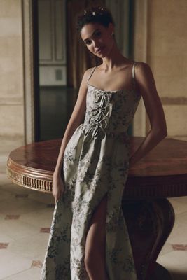【Anthropologie】V. Chapman 花柄ロングドレス V. Chapman Grace One-Shoulder Tiered Front-Slit Floral Satin