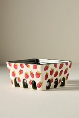 Anthropologie Berry Icon Handpainted Stoneware Berry Basket In Multi