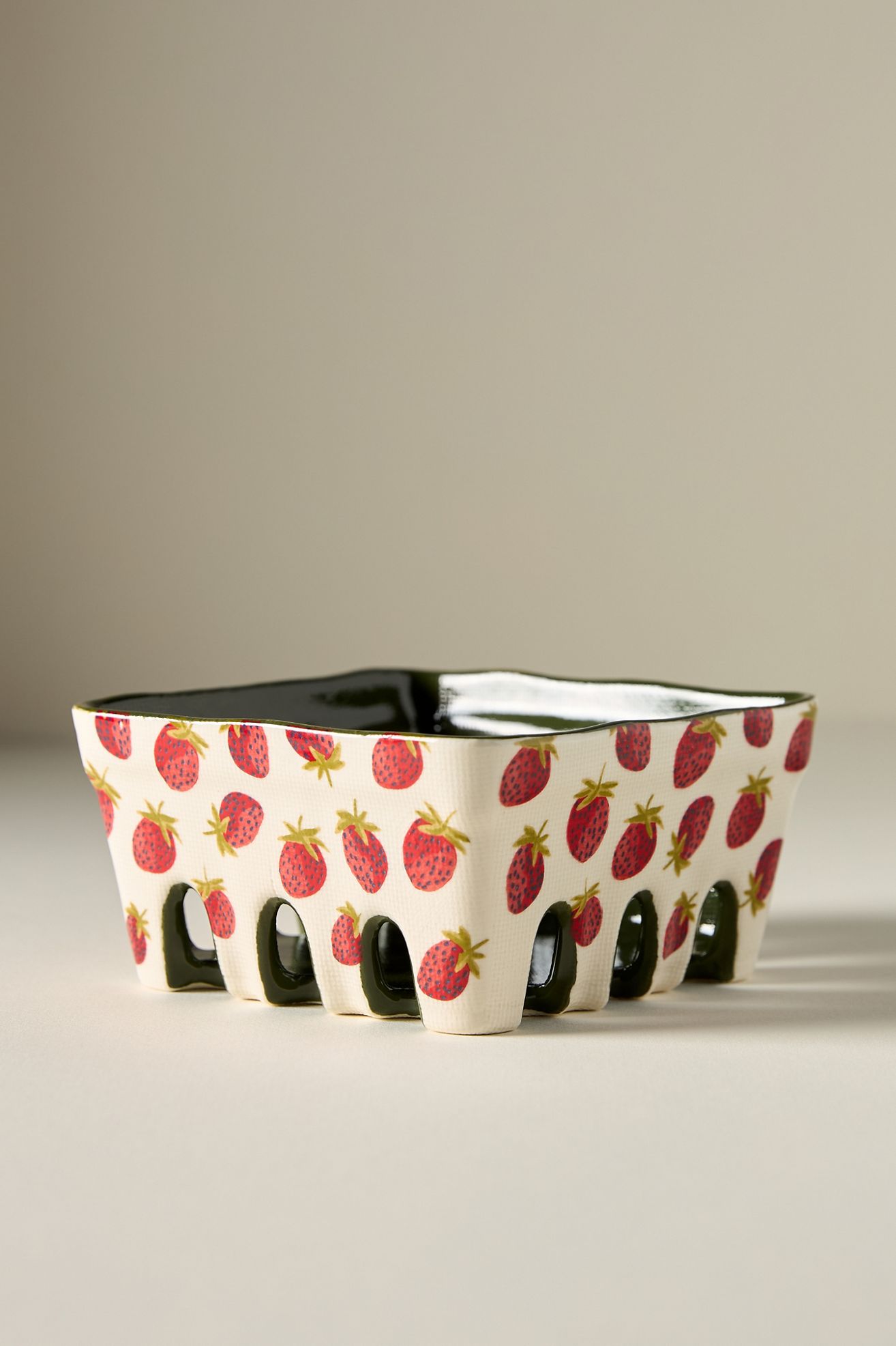 Berry Icon Handpainted Stoneware Berry Basket - Strawberry, Standard, M