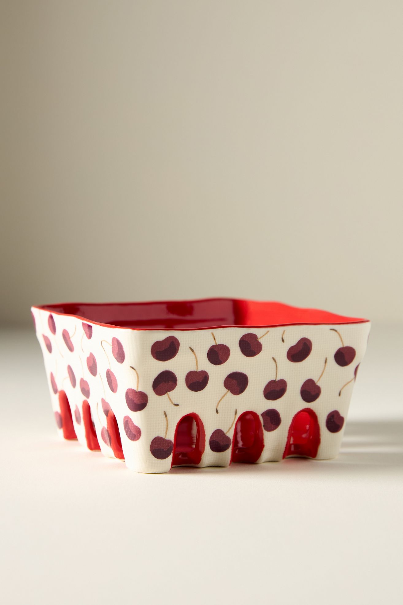 Berry Icon Handpainted Stoneware Berry Basket - Cherry, Standard, M