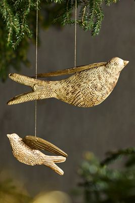 Golden Songbird Ornaments, Set of 2