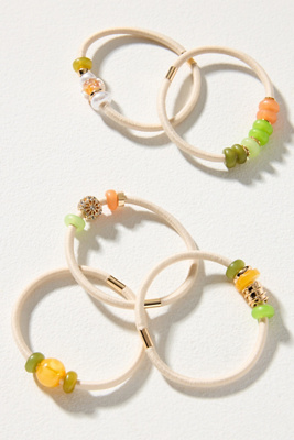 Small Mixed Beaded Hair Ties, Set of 5