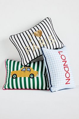 City Icon Embroidered Cotton Pillow