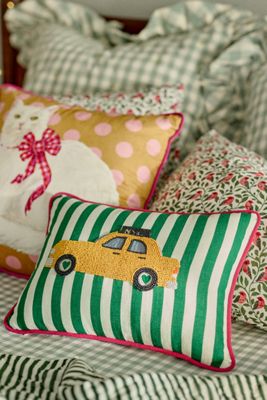 City Icon Embroidered Cotton Pillow