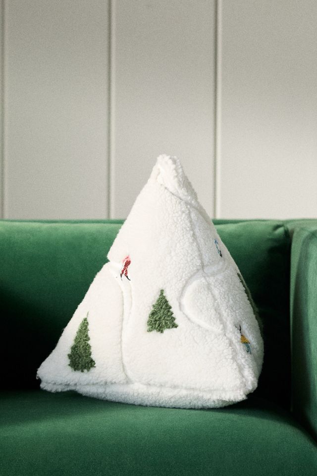 Mountain Skiers Embroidered Pillow #1