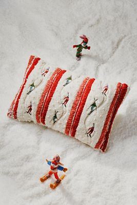 Mountain Skiers Embroidered Pillow