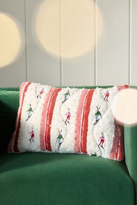 Mountain Skiers Embroidered Pillow