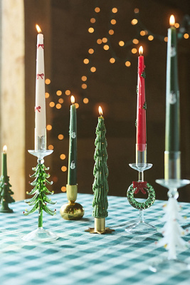 Festive Tree Taper Candles, Set of 2