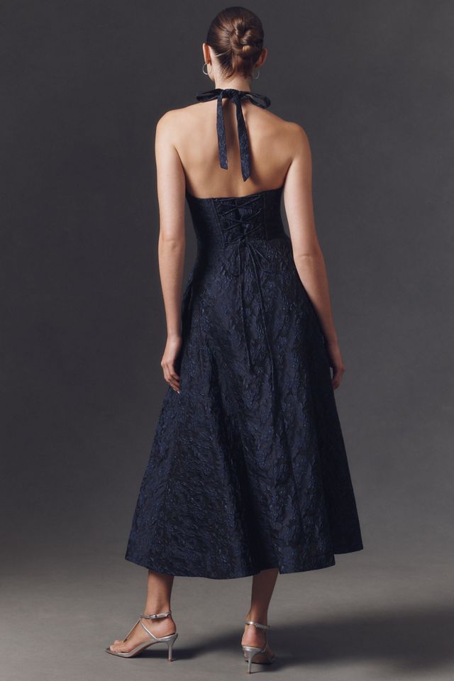 Mare Mare Halter Corset Fit & Flare Jacquard Maxi Dress #1