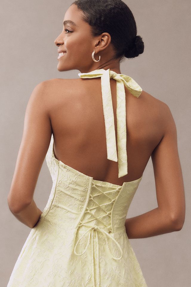 Mare Mare Halter Corset Fit & Flare Jacquard Maxi Dress