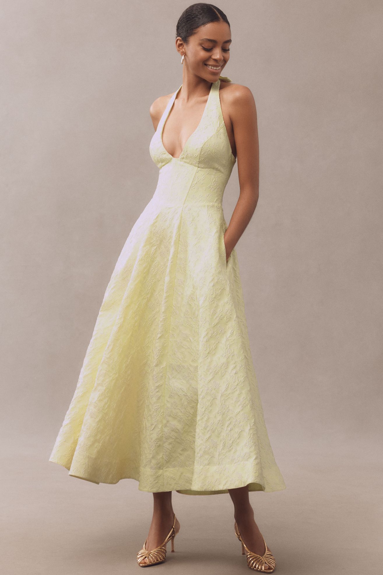 chinese dress ladies Strapless Draped Floral Jacquard Column Gown In Fern
