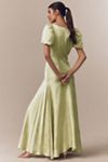 Mare Mare Puff-sleeve Jacquard Drop-Waist Linen Blend Dress