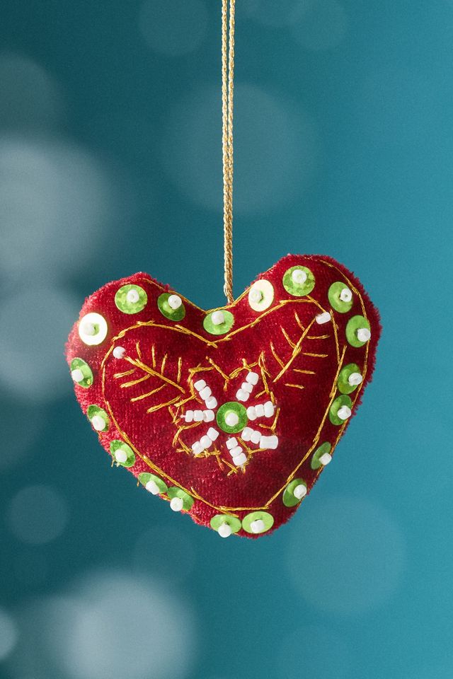 Beaded Velvet Heart Ornament #1