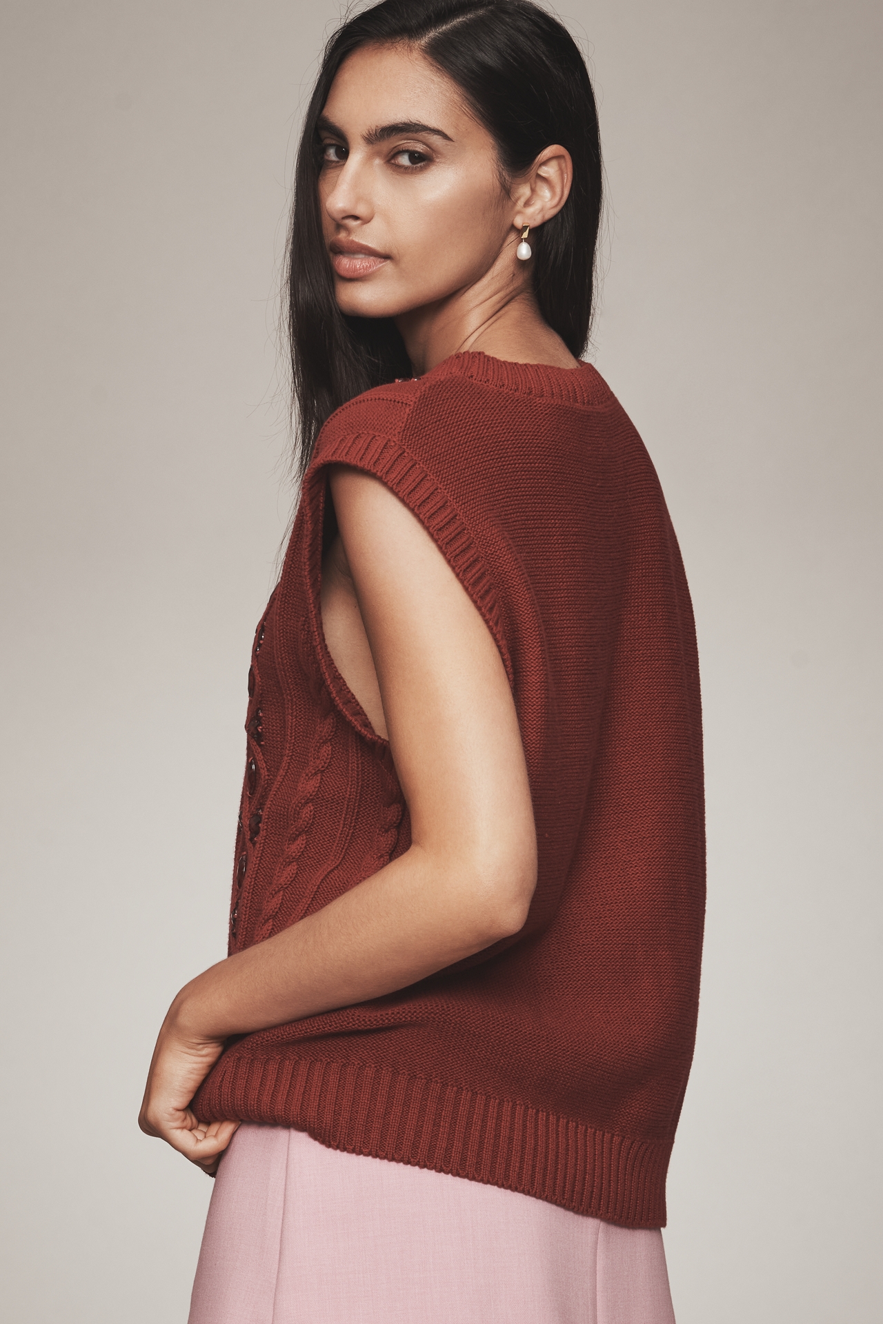 By Anthropologie Embellished Cable-Knit Sweater Vest