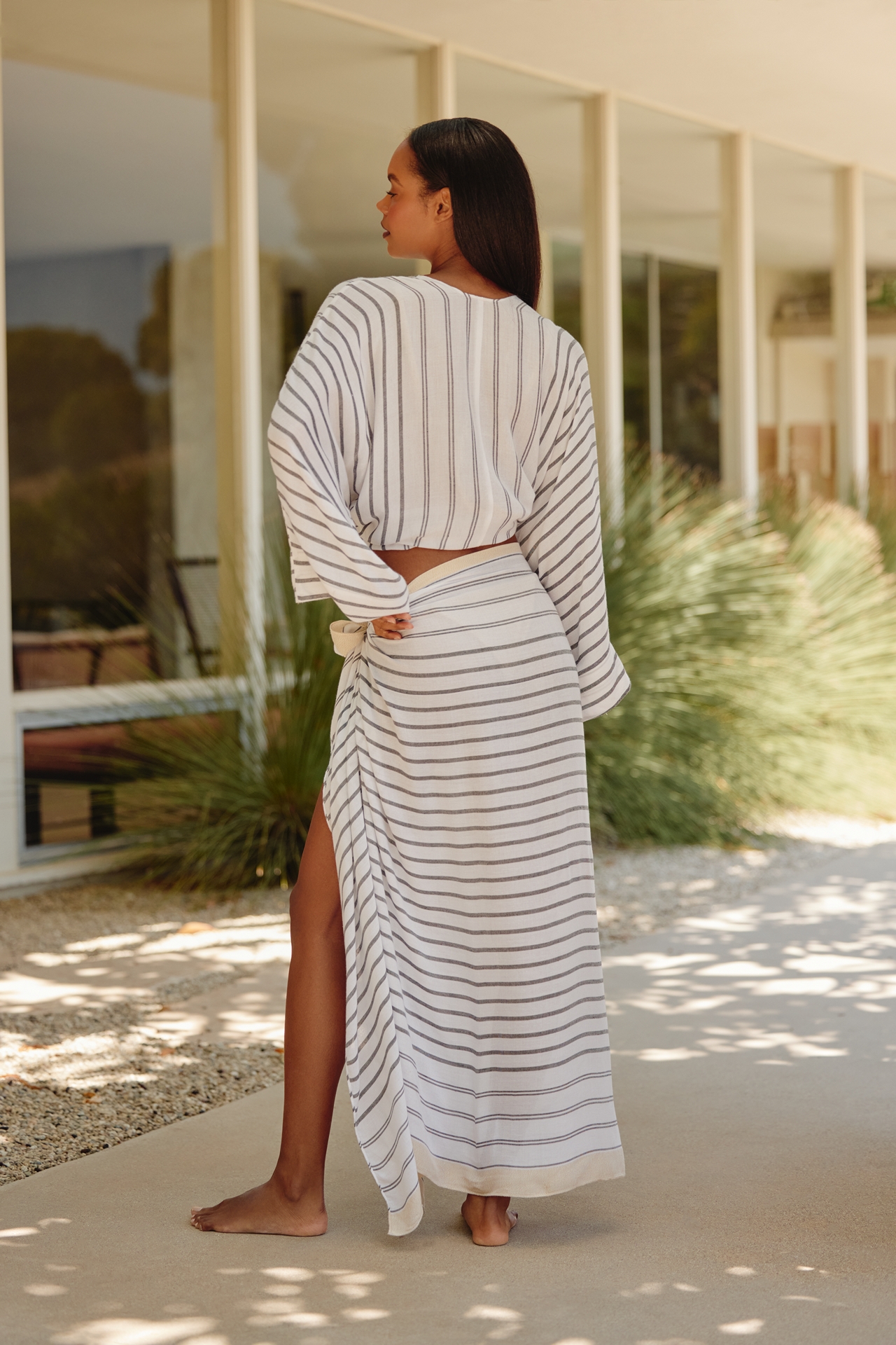 By Anthropologie Striped Tie-Front Top