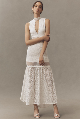 Nightcap Cheval Sleeveless Lace Maxi Dress In White