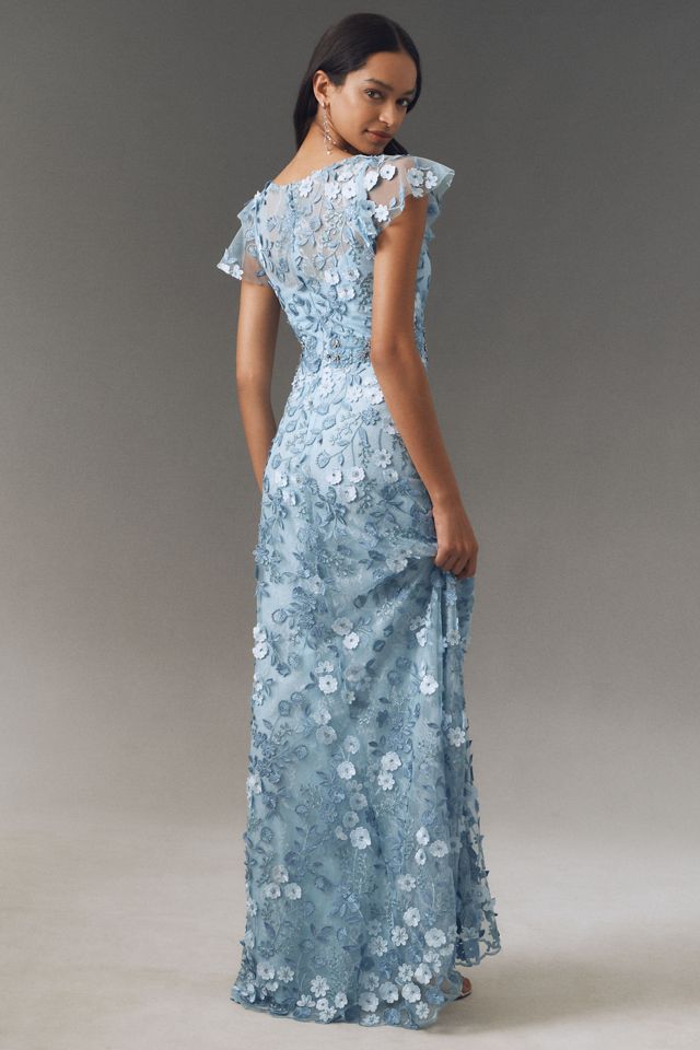Mac Duggal Flutter-Sleeve Formal Appliqué Maxi Dress #1