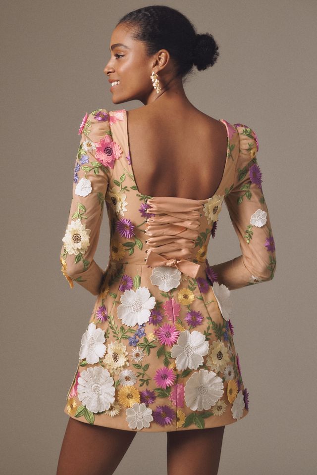 Helsi Ellen Puff-Sleeve 3D Floral A-Line Mini Dress #1