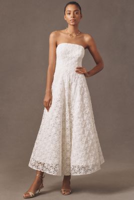 Shoshanna Miller Strapless Embroidered Lace A-Line Midi Dress