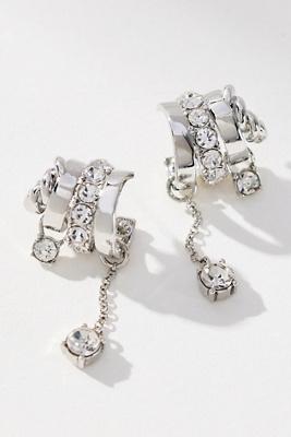By Anthropologie Crystal Dangle Huggie Earrings In Silver