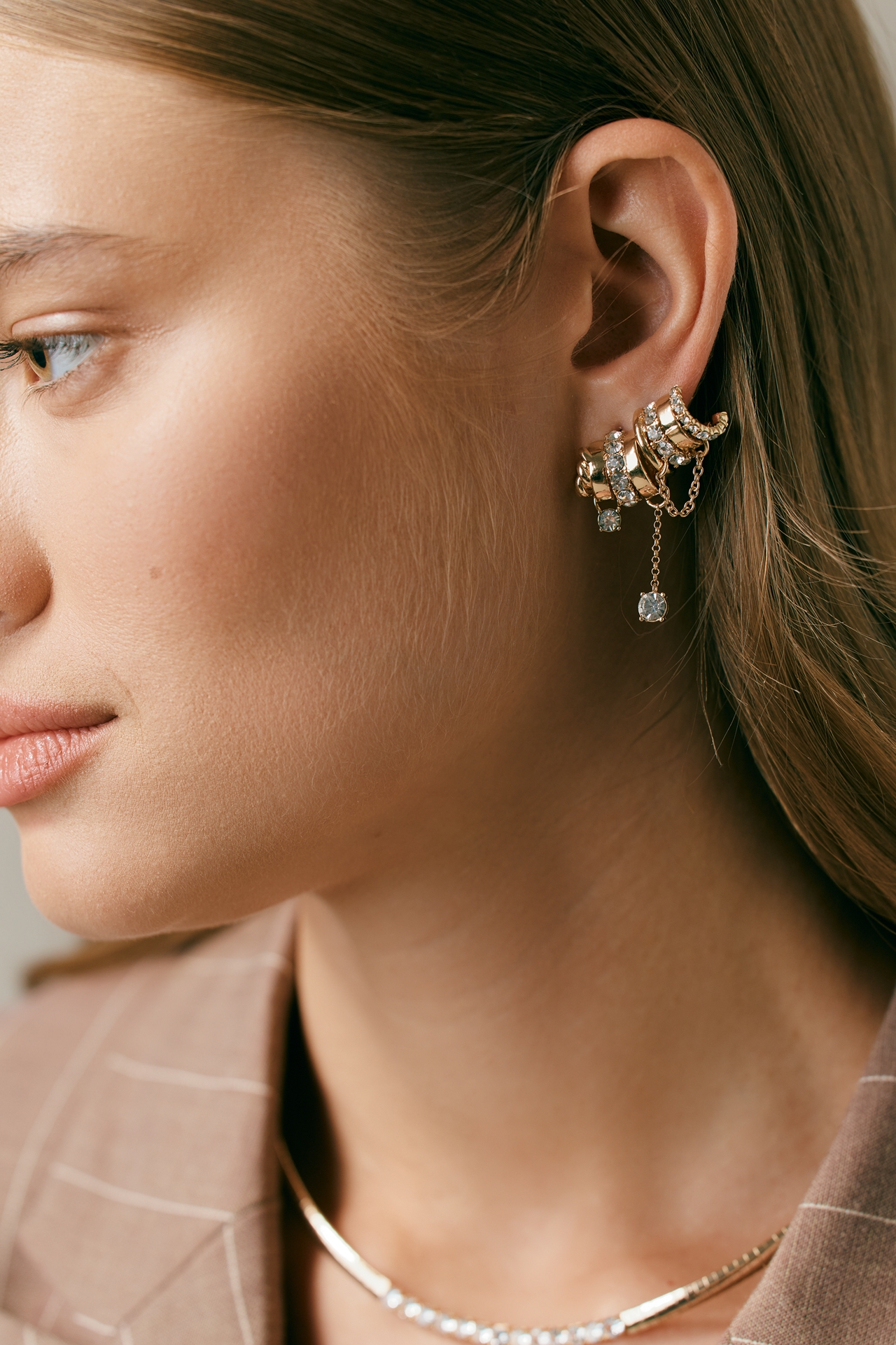 Crystal Dangle Huggie Earrings