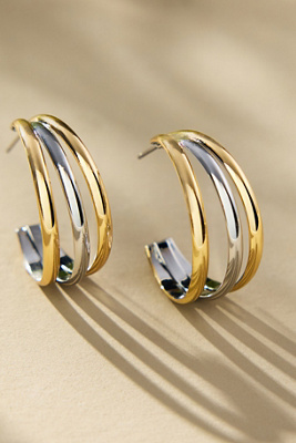 By Anthropologie Mixed Metal Triple Hoop Earrings In Gold