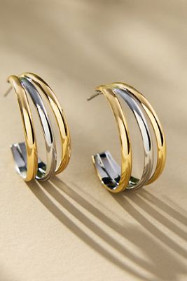 Mixed Metal Triple Hoop Earrings