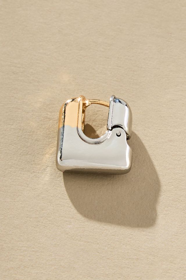 Two-Tone Square Huggie Hoop Earrings #1