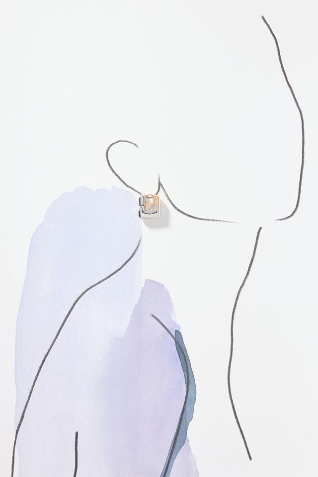 Two-Tone Square Huggie Hoop Earrings #2