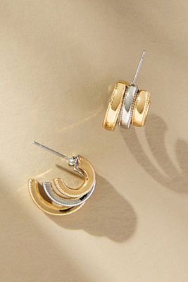 By Anthropologie Mixed Metal Triple Huggie Earrings