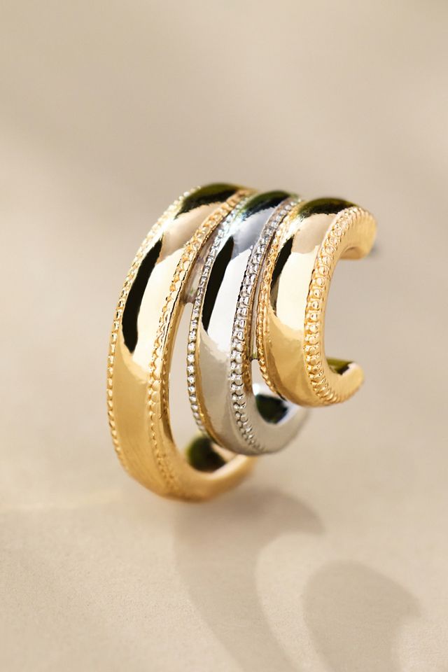 Mixed Metal Triple Huggie Earrings #2