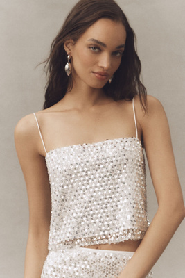Shona Joy Asteri Embellished Mesh Crop Cami In White