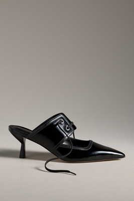 Maeve Contrast Lace-up Kitten-heel Mules In Black