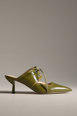 Maeve Contrast Lace-up Kitten-heel Mules In Green