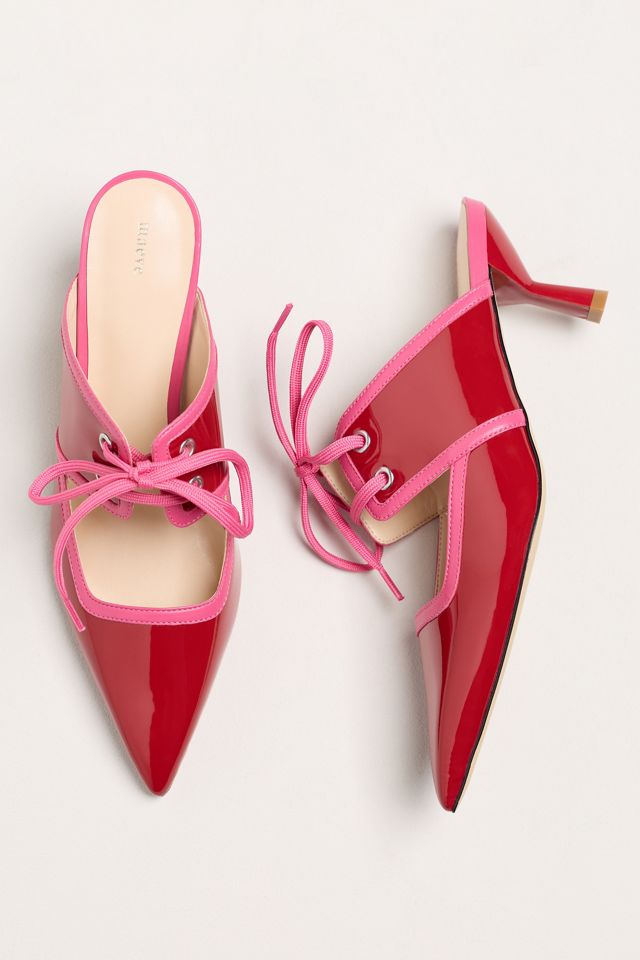 Maeve Contrast Lace-Up Kitten-Heel Mules #1