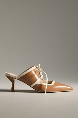 Maeve Contrast Lace-up Kitten-heel Mules In Nude