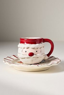 Milk and Cookies Santa Stoneware Cup & Saucer