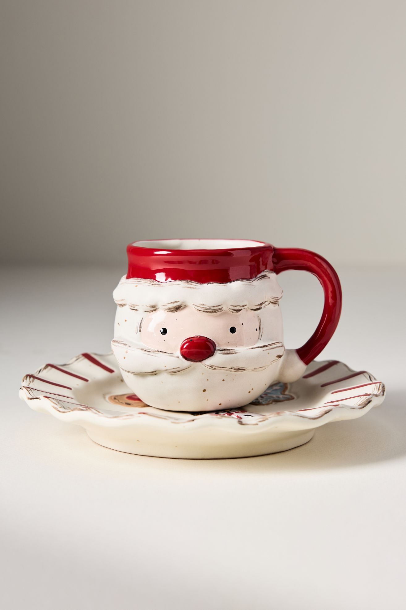 Milk and Cookies Santa Stoneware Cup & Saucer - Red, Standard, One Size