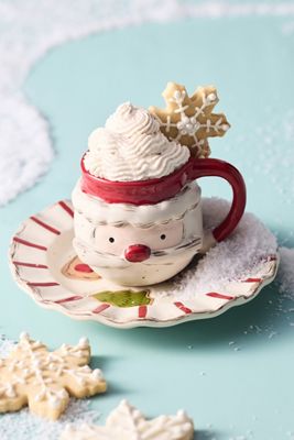 Milk and Cookies Santa Stoneware Cup & Saucer