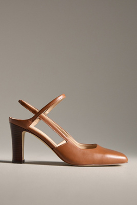 By Anthropologie Vintage Square-toe Slingback Heels In Brown
