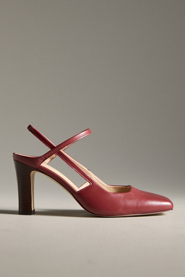By Anthropologie Vintage Square-toe Slingback Heels In Burgundy